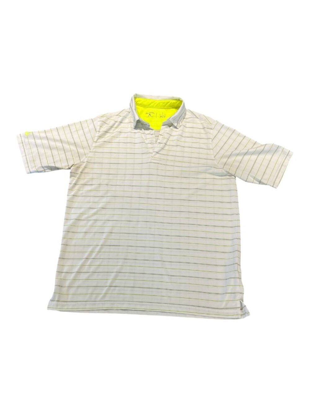 ANTIGUA DESERT DRY Mens Golf Shirt Size Large Neon Yellow White Black Stripes